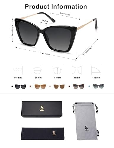 SOJOS Trendy Polarized Sunglasses For Women Retro Womens Oversized Square Cat Eye Sun Glasses UV Protection SJ2206 thumbnail 5