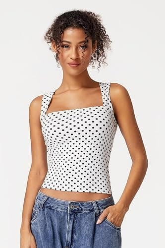 QINSEN Women's Square Neck Sleeveless Double-Layer Tank Tops Basic Tight T Shirts thumbnail 2