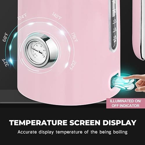 SUSTEAS Electric Kettle - 57oz Hot Tea Water Boiler with Thermometer, 1500W Fast Heating Stainless Steel Pot, Cordless LED Indicator, Auto Shut-Off & Boil Dry Protection, Pink thumbnail 8