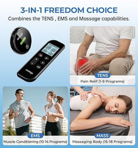 NURSAL Wireless TENS Unit Muscle Stimulator, Dual Host TENS EMS Machine for Pain Relief, 18 Modes 20 Intensity Remote Control Pulse Physical Electrotherapy for Back Shoulder Pain (2 Pads) thumbnail 2