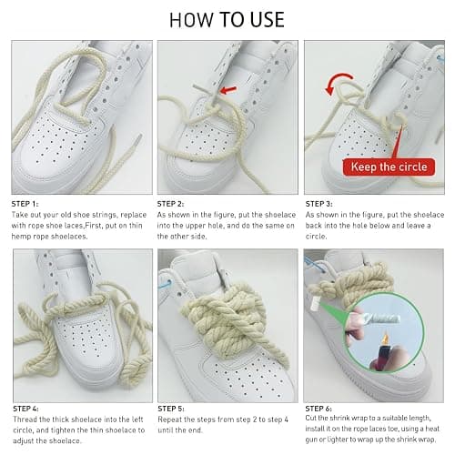 UamGlsob Thick Rope Shoe Laces for Air Force 1, 10mm/15mm Wide Round Cotton Chunky Shoelaces Replacement Strings for Sneakers thumbnail 6