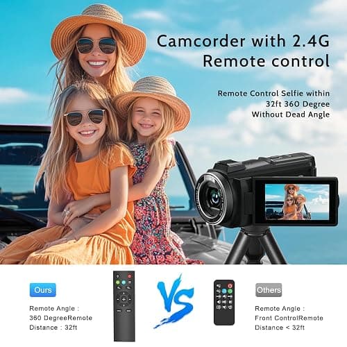 Video Camera 8K Camcorder, 64MP IR Night Vision Vlogging Camera for YouTube | WiFi, 18X Digital Zoom, 3.0 Inch Touch Screen, Microphone, Lens Hood, 64GB SD Card, Remote Control, 4500mAh Battery thumbnail 5