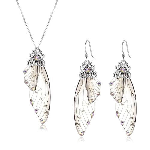 BriLove Butterfly Wing Jewelry Set Elegant Crystal Insect Dragonfly Pendant Necklace Drop Dangle Earrings for Women - Image 1