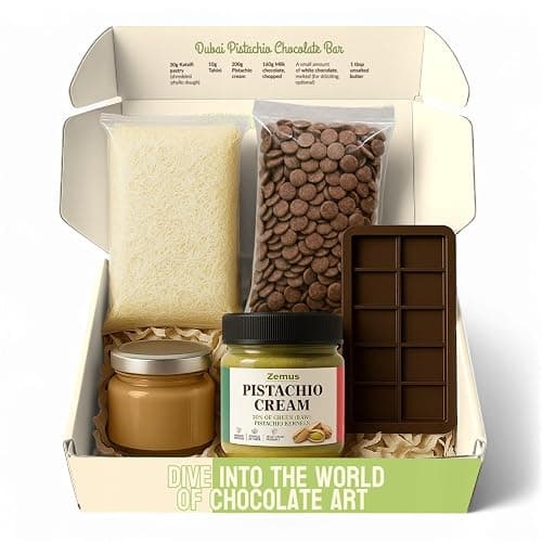 Viral Dubai Chocolate Bar Kit – Makes 14.10 oz of Bars, Chocolate Mold, Shredded Kataifi, Pistachio Cream – DIY Gift Box Dubai Kit – Great Gift for Father’s Day - Image 1