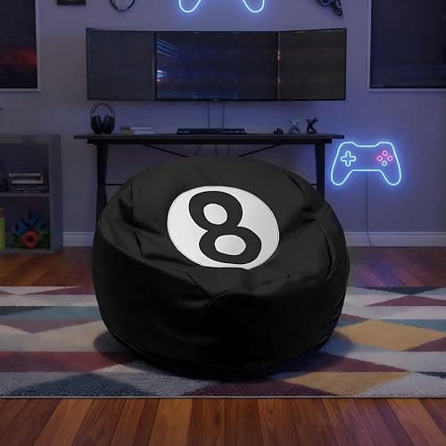 AceOrbit 8 Ball Bean Bag Chair Cover, Prize Gift Plush Toys Organizer, Black PU Leather 8 Ball Stuffed Animal Storage Bean Bag, Billiard Decor for Game Home Dorm Room Living Room (No Filling) thumbnail 9