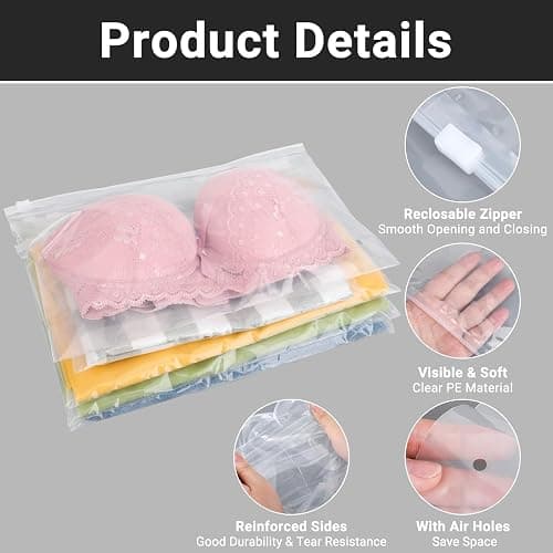 Svaldo Swimsuit Bags Storage Clear, Clothing Packaging Bags for Bikini, Swimwear, Bathing Suit Storage, T Shirt Packaging, 10x8 inch, Pack of 25, 3 Mil with Vent Holes - 10x8"/Pack of 25 - Clear thumbnail 3
