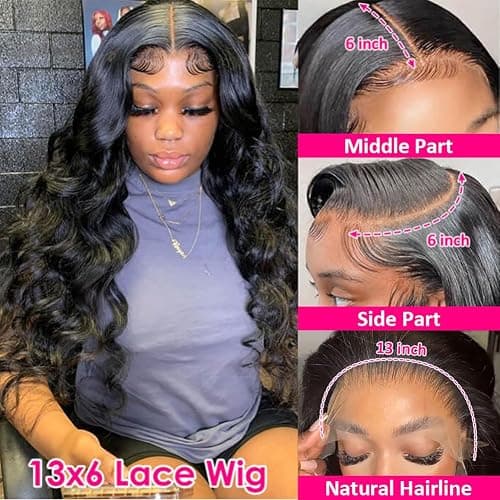 Pizazz 13x6 HD Transparent Lace Front Wigs Human hair Pre Plucked 180 Density Brazilian Body Wave Frontal Wigs Human Hair with Baby Hair Natural Hairline Natural Black Color 28Inch thumbnail 3