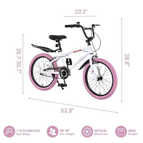 BGGFNZ 20 Inch Kids Bike BMX Style Bike, Girls Boys Bikes Ages 8-12, Single Speed Kids Bicycle for Boys Girls, Lightweight Boys Bike with Adjustable Seat, Multiple Colors thumbnail 2