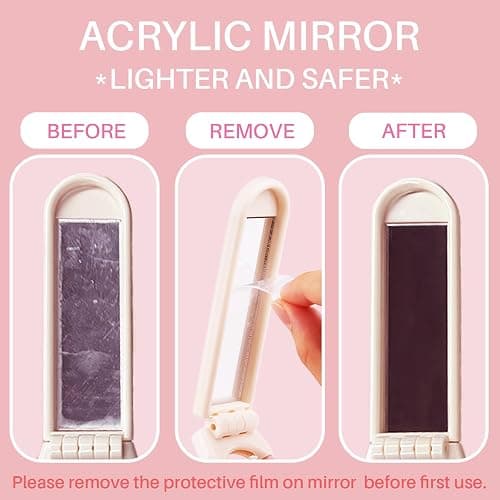 RHOS Folding Brush with Mirror for Women, Girls - Mini Hair Brush for Purse, Small Pocket Brush with Soft Nylon Bristles and Mirror for Travel (Beige) thumbnail 3