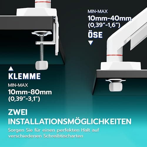 ARES WING Monitor Halterung für 17"-40" Flach/Curved Bildschirm, Monitor Arm Tragfähigkeit Max 12 kg,Höhenverstellbar Bildschirmhalterung,75/100mm Vesa-Halterung, Tischhalterung,Weiß thumbnail 7