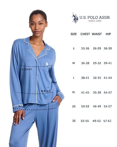 U.S. Polo Assn. Womens Pajama Set Long Sleeve Button Up Top and Pajama Pants thumbnail 6