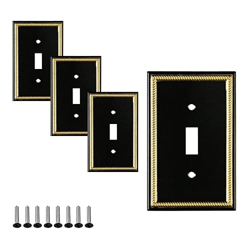Pack of 4 Wall Plate Outlet Switch Covers by SleekLighting | Decorative Zinc Cast Black and Gold| Variety of Styles: Rocker/Receptacle/Toggle / & Combo | Size: 1 Toggle - Image 1