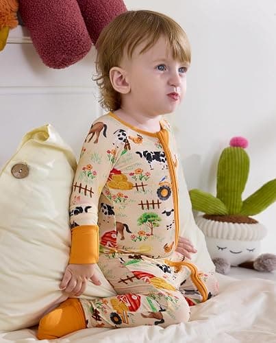 babee Reshinee Bamboo Viscose Baby Convertible Footie Pajama, Zipper Pajamas for Baby Boys & Girls, Sleep & Play Footed thumbnail 8