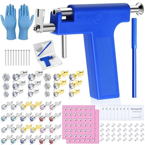 Ear Piercing Gun Kit, Reusable Ear Nose Piercing Gun Machine with Stainless Steel Piercing Earrings Studs, Crystal Earrings for At Home Salon Earlobe Cartilage Helix Tragus Piercing Tool Set - Image 1