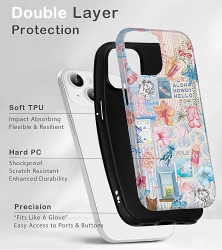 Amzfield for iPhone 13 Case for iPhone 14 Case, Aesthetic Summer Phone Case Cute Pink Flower Sea life Collage Floral for Girl Women, Scratch Resistant Shockproof Protective Girly Case for iPhone 13/14 thumbnail 3