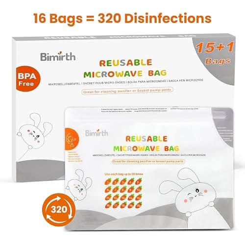 Bimirth Microwave Steriliser Bags, Pack of 16 Reusable, Only 3 Minutes, Cleaning Baby Bottles, Pacifier, Teethers & Training Cup, Breast Pump Parts or Accessories, 20 Uses Per Bag, Chemical Free thumbnail 7