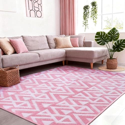 Ompaa Ultra Soft Shaggy Rugs Memory Foam Bedroom Carpet, Pink 3 x 5 Feet, Plush Geometric Textured Area Rugs for Living Room Couch Dorm Bedside Kids Girls Teens Room Nursery Decor Floor Mat - Image 1