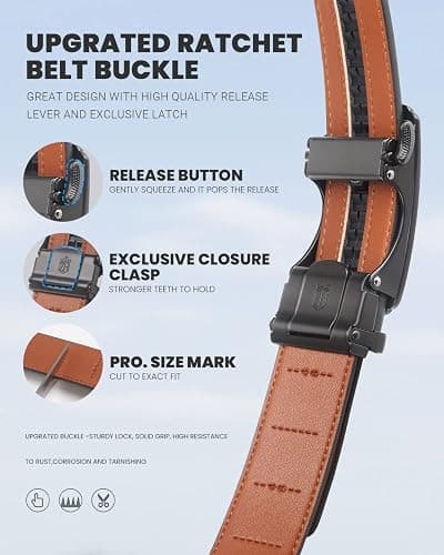 Zitahli Belt Men, Ratchet Belt Dress with 1 3/8" Premium Leather,Slide Belt with Easier Adjustable Automatic Buckle thumbnail 8