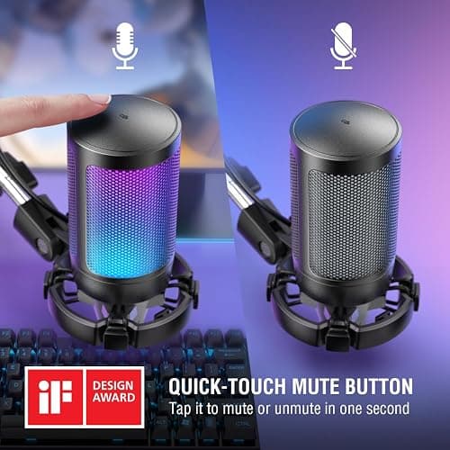 FIFINE Gaming PC USB Microphone, Podcast Condenser Mic with Boom Arm, Pop Filter, Mute Button for Streaming, Twitch, Online Chat, RGB Computer Mic for PS4/5 PC Gamer Youtuber-AmpliGame A6T thumbnail 4