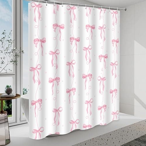 LYLYCTY Pink Bow Shower Curtain, Cute Coquette Preppy Aesthetic for Teens Girls Bathroom Decor Curtains with 12 Hooks, 72x72 inches thumbnail 8
