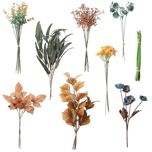 Floroom Artificial Greenery Stems Box Set, 39pcs with 8 Kinds of Faux Greenery Flowers Picks for DIY Bridal Bouquets Wedding Floral Arrangement Table Centerpieces, Earth Tones & Teal - Image 1