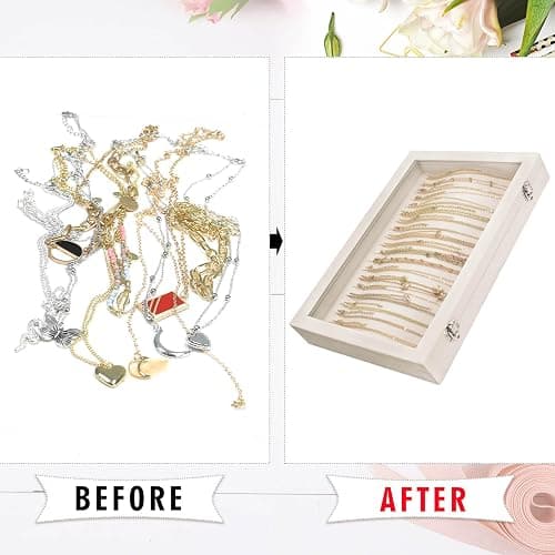Siveit Necklace Organizer Box Premium 20 Hooks Velvet Necklace Display Jewelry Tray with Transparent Lid Jewelry Necklace Display Box for Necklace Pendants Suitable for Women and Girls (Beige) thumbnail 5