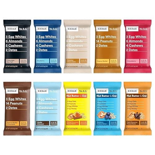 Rx Protein Bar Assorted Variety Pack, 20 Count – Chocolate Sea Salt, Blueberry, Coconut Chocolate, Peanut Butter, Strawberry, Peanut Butter Chocolate, Vanilla Almond, Honey Cinnamon Peanut Butter, Blueberry Cashew Butter & Dark Chocolate Peanut Butter - Image 1