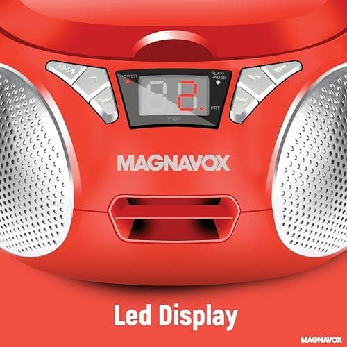 Magnavox MD6924 Portable Top Loading CD Boombox with AM/FM Stereo Radio in Black | CD-R/CD-RW Compatible | LED Display | AUX Port Supported | Programmable CD Player | (Red) thumbnail 7