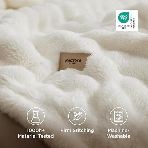 Bedsure 3D Fleece Bubble Blanket for Couch - GentleSoft Cute White Throw Blanket for Sofa Bed Room Decor - Luxury Soft Cozy Cloud Blanket Mothers Gifts for Women, Lightweight, Off White, 50"×60" thumbnail 6