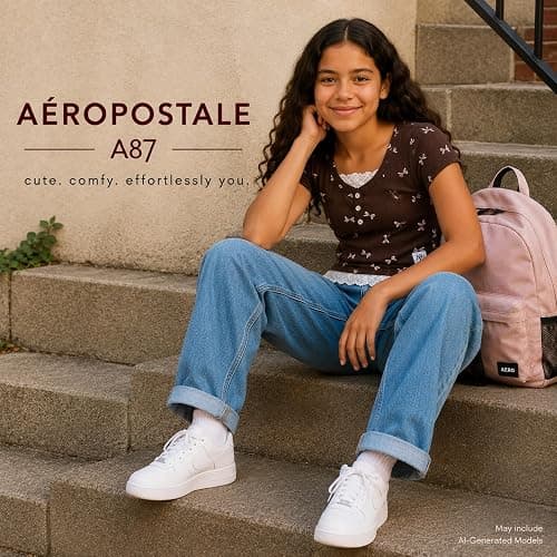 AEROPOSTALE Girls Henley Shirts, Short Sleeve 2fer Lace Trim Top, Y2K 7-16 | Layered Look at Neck and Hem, Pairs with Denim, Skirts, or Leggings, Classroom to Weekend Wear, Delicate Detailing thumbnail 7