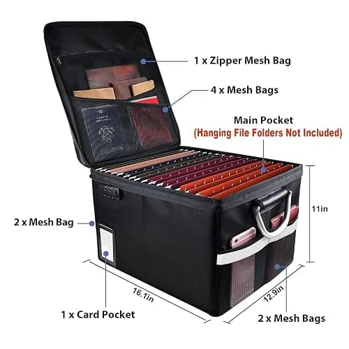 Fireproof Document File Organizer Box, Fireproof Safe Box with Lock, Portable Office Storage Cabinet for Hanging Letter/Legal Folder 16.1 x 12.9 x 11in thumbnail 2
