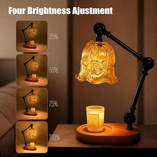 YWYWLED Candle Warmer Lamp, Dimmable Wax Melting Warmer with Adjustable Height, Bedroom Living Room Home Decor, Birthday Relaxation Gifts for Women (Amber, Flower) thumbnail 2