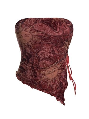 Milumia Women's Boho Printed Strapless Crop Top Y2k Asymmetrical Bandana Tube Tops Concert - Image 1