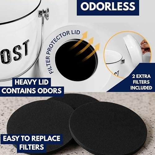 Granrosi Countertop Compost Bin Kitchen - 1.3 Gal Indoor Compost Bucket with Lid for Kitchen; Farmhouse Rust Proof & Odorless Composter Bin for Countertop; 3 Charcoal Filters - White thumbnail 4