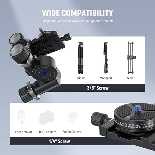 NEEWER 3 Way Geared Tripod Head with 360° Panoramic Arca QR Plate, Millimeter Micro Adjustment, Aluminum Alloy 3 Axis Pan Tilt Head with Quick Switch Large & Fine Dual Modes, Max Load 13.2lb/6kg, TH15 thumbnail 8