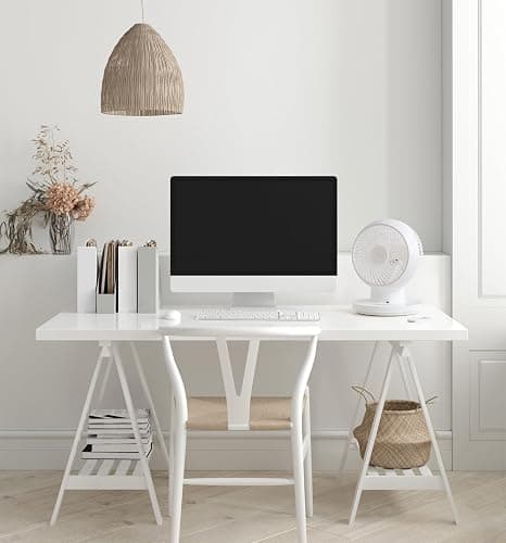 IRIS USA WOOZOO Desk Fan with Remote, 360° Oscillating Table Air Circulator, 3 Speeds, 52ft Max Air Distance, Adjustable Tilt, 13 Inches, Low Noise Motor, Small Fan for Bedroom, Office, Dorm, White - 52 ft. Air Flow - 360 Tilt - White thumbnail 9
