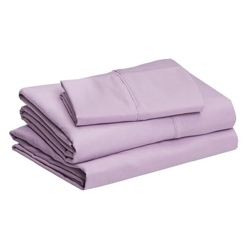 Amazon Basics Lightweight Super Soft Easy Care Wrinkle-Free Breathable Brushed Microfiber 3 Piece Bed Sheet Set with 14-Inch Deep Pockets, Twin, Frosted Lavender, Solid thumbnail 2