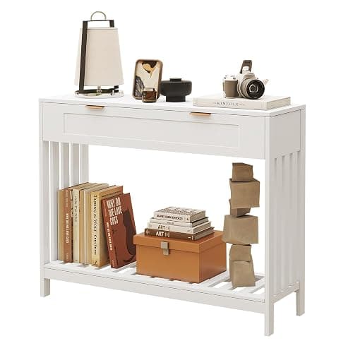 Entryway Table with Drawers Narrow Accent Sofa Table with Storage Shelf, Modern Wooden Console with Drawer Entry Table Storage Slats Shelf for Living Room,Entryway, Foyer, Hallway, White thumbnail 3