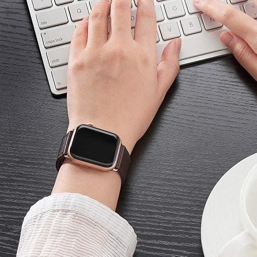 POWER PRIMACY Leather Bands Compatible with Apple Watch Band 38mm 40mm 41mm 42mm-Series 11/10,Genuine Leather Strap Compatible for Women Men iWatch SE Series 11 10 9 8 7 6 7 6 5 4 3 2 1(Coffee/Rosegold) thumbnail 8