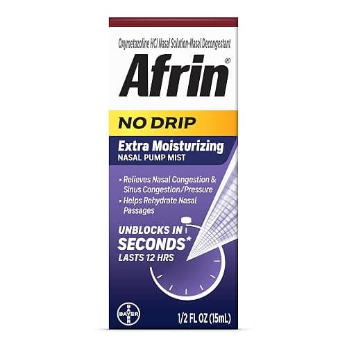 Afrin No Drip Extra Moisturizing 12 Hour Nasal Congestion Relief Pump Mist, Sinus Spray Decongestant - 15 mL - Image 1