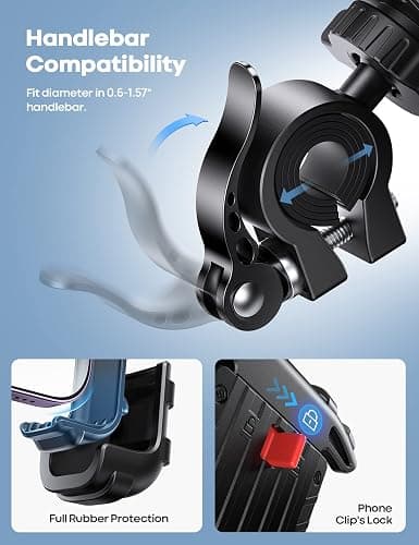 Lamicall Bike Phone Holder, Motorcycle Mount - Motorcycle Phone Holder, Handlebar Cell Phone Clamp, Scooter Phone Clip for iPhone Air 17 Pro Max, 16 15 Pro Max Plus, S20, More 4.7 to 6.8" Smartphones thumbnail 6