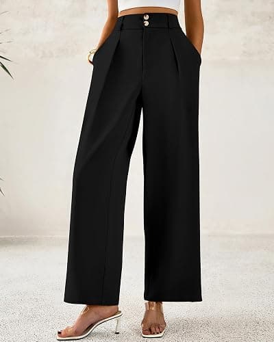 BTFBM Women Wide Leg Dress Pants 2026 High Waisted Button Pleated Business Casual Trousers Office Work Palazzo Pants thumbnail 4