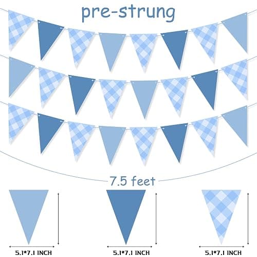 Blue Pennant Flag Banner for Boy Birthday Party Decor, Blue Gingham Triangle Banner Garland for Nautical Wedding Birthday Party Ahoy Achor Bridal Baby Shower Supplies thumbnail 6