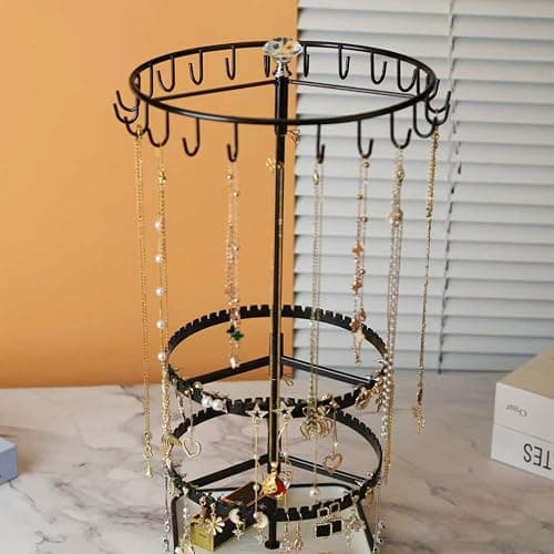 Diridbaz Multi layer rotating jewelry storage rack, capable of storing rings, earrings, necklaces, bracelets, adjustable jewelry display tree, black thumbnail 3