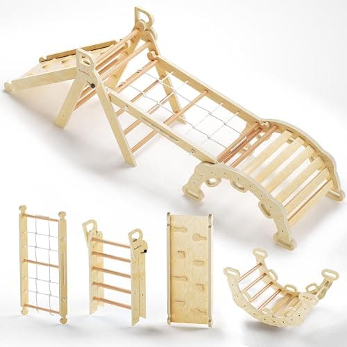 BlueWood 2025 8-in-1 Pikler Triangle Climbing Set Toddler Toys Indoor Baby Jungle Gym Climber Playground for Kids - Natural Wood - Image 1