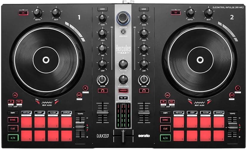 Hercules DJControl Inpulse 300 MK2 2-Channel DJ Controller Bundle with Case, TRS-to-RCA Breakout Cable, and Austin Bazaar Polishing Cloth thumbnail 2