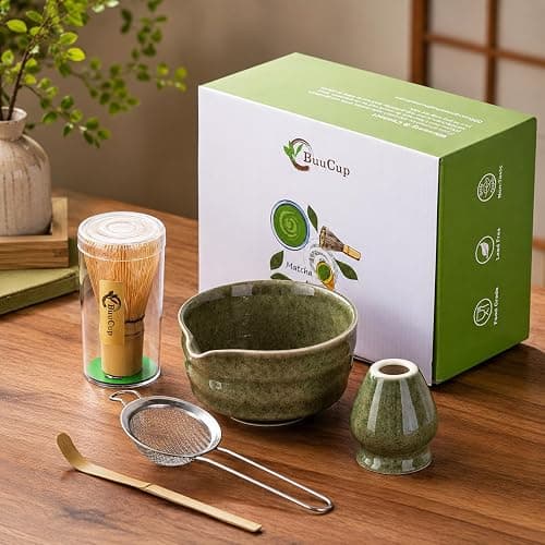 Buucup Matcha Set, Matcha Bowl with Spout, Matcha Whisk and Holder, Bamboo matcha Scoop and Stainless Sifter - 5 Pcs Jade Green Matcha Set Kit for Matcha Lover thumbnail 3