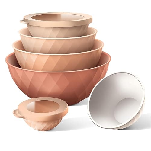 COOK WITH COLOR Mixing Bowls with Lids - 12 Piece Plastic Nesting Bowls Set includes 6 Prep Bowls and 6 Lids, Diamond Design - Microwave Safe, Orange thumbnail 6