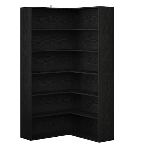 ANCTOR Corner Bookshelf, 6 Tiers Corner Bookcases with Baffles Etagere Shelf Storage Rack for Living Room Home Office, Black thumbnail 8