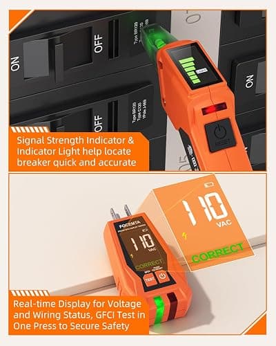 FOCEMTA Circuit Breaker Finder Kit with GFCI Outlet Tester for 90-135V AC Circuits,includes Light Socket Adapter, 3-2 Prong Grounding Adapter & Clip adapter,Portable Electrical Tool with Carrying Case thumbnail 7